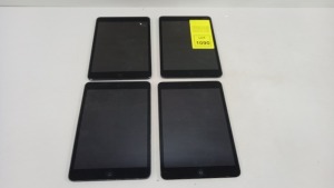 4 X APPLE TABLET'S MODEL - A1432 CLASS B SPECIFICATION - SIZE - H200MM X W135MM PLEASE NOTE - POWER CABLES NOT INCLUDED/TABLET'S HAVE NOT BEEN CHECKED/VISUALLY LOOK TO BE IN GOOD CONDITION