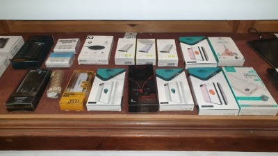 MIXED PHONE ACCESSORIES LOT IE. KIT POWER BANKS, BATTERY CHARGING CASES, ASPOR BLUETOOTH HEADSETS