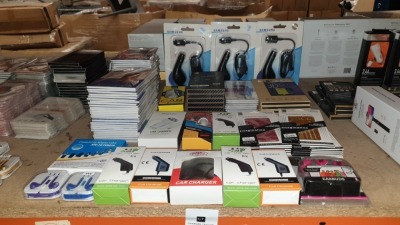 MIXED PHONE ACCESSORIES IE. CAR CHARGERS, GLASS SCREEN PROTECTORS AND EARPODS ETC.