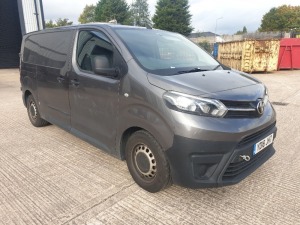 GREY TOYOTA PROACE BASE. ( DIESEL ) Reg : YD18 JHT Mileage : 83,103 Details: FIRST REGISTERED 28/6/2018 1 KEY, MOT UNTIL 1/7/2022 NO LOGBOOK, CRUISE CONTROL, AIR CONDITIONING. 1560CC. PLEASE NOTE : TIMING BELT FAILURE WILL REQUIRE NEW ENGINE VEHICLE DOES 