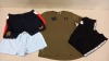 6 PIECE MIXED CLOTHING LOT CONTAINING CASTORE SHORTS SIZE XL, TED BAKER BLOUSE SIZE 4, TED BAKER BODY SUIT SIZE 3, FABRIC SHORTS SIZE 14, 11 DEGREES T SHIRT SIZE XL AND DKNY JOGGING BOTTOMS SIZE SMALL