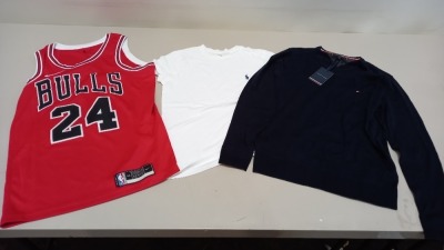 6 PIECE MIXED CLOTHING LOT CONTAINING NBA VEST SIZE MEDIUM, TED BAKER DRESS SIZE 4, HUGO BOSS JEANS W36 L32, TOMMY HILFIGER JUMPER SIZE MEDIUM, MICHEAL KORS SHIRT SIZE 2XL AND RALPH LAUREN T SHIRT SIZE SMALL