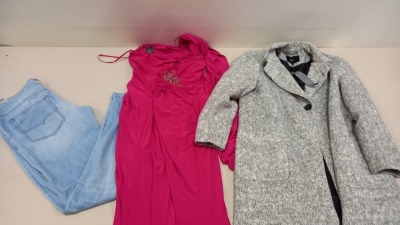 3 PIECE MIXED CLOTHING LOT CONTAINING DIESEL JEANS SIZE 34-34, ONLY COAT SIZE 16 AND ADRIANNA PAPELL DRESS SIZE 12