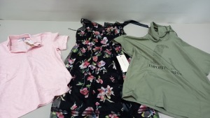 5 PIECE MIXED CLOTHING LOT CONTAINING FARAH POLO SIZE SMALL, EMPORIO ARMANI JACKET SIZE LARGE, SEA FOLLY SWIMMING COSTUME SIZE 12, GINA BICONNI DRESS SIZE 20 AND ADRINNA PAPELL DRESS SIZE 16