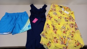 5 PIECE MIXED CLOTHING LOT CONTAINING QUICK SILVER VOLLEY SHORTS SIZE MEDIUM, TOMMY HILFIGER BRA SIZE 12, SISTA GLAM DRESS SIZE 8, JAMES LAKELAND DRESS SIZE 16 AND A ADRIANNA PAPELL DRESS SIZE 16