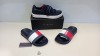 7 PIECE MIXED TOMMY HILFIGER SHOE LOT CONTAINING 5 X BLUE / RED / WHITE SLIDERS SIZE 36, 1 X TOMMY HILFIGER SNEAKERS UK SIZE 4 AND 1 X TOMMY HILFIGER HEELED SHOES UK SIZE 4