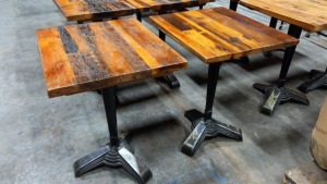 2 X CAST IRON BASED WOODEN TABLES (60X50CM)