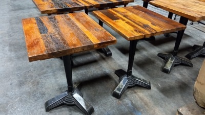 2 X CAST IRON BASED WOODEN TABLES (50X60CM)