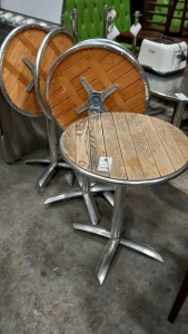 5 X STAINLESS STEEL BASED WOODEN FOLDABLE CIRCULAR TABLES (60CM)
