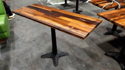 1 X CAST IRON BASED WOODEN TABLE (120 X 45CM)