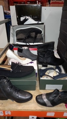 12 PIECE MIXED SHOE LOT IN VARIOUS SIZES CONTAINING SPROX BLACK ANKLE BOOTS, CALL IT SPRING BLACK LOAFERS, RAINBOW CLUB WHITE HIGH HEELS AND HOBBS LONDON SUEDE HIGH HEELS ETC