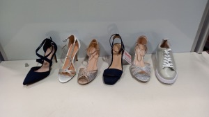 10 PIECE MIXED SHOE LOT IN VARIOUS SIZES CONTAINING ROLAND CARTIER HIGH HEELS, OASIS SUEDE WEDGED SHOES, KURT GEIGER WEDGED SHOES AND ALDO BLACK LOAFERS ETC