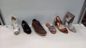 10 PIECE MIXED SHOE LOT IN VARIOUS SIZES CONTAINING REISS HIGH HEELS, MARK NASON X SKECHERS SHOES, HEAD OVER HEELS BLACK LOAFERS, HEAD OVER HEELS SANDALS AND CARVELA HEELED SHOES ETC