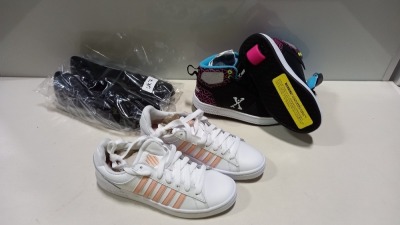 8 PIECE MIXED SHOE LOT IN VARIOUS SIZES CONTAINING SIDEWALK HIGH TOPS, VEJA TRAINERS, CALL IT SPRING HEELS AND K SWISS TRAINERS ETC