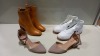 8 PIECE MIXED SHOE LOT IN VARIOUS SIZES CONTAINING CONVERSE HIGH TOPS, BLACK BOOTS, DKNY HIGH HEELS, CALL IT SPRING HIGH HEELS AND TAN BOOTS ETC