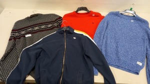9 X BRAND NEW JACK WILLS KNITTED JUMPERS IN VARIOUS STYLES, COLOURS AND SIZES AND 1 X TRACK TOP