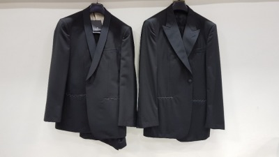 3 X BRAND NEW LUTWYCHE BLACK TAILORED SUITS SIZES 54L, ,52R, 46R (PLEASE NOTE SUITS NOT FULLY TAILORED)