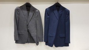 4 X BRAND NEW LUTWYCHE GREY AND BLUE PATTERNED TAILORED SUITS SIZES 36,R46R,38L (PLEASE NOTE SUITS NOT FULLY TAILORED)