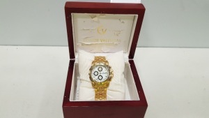 1 X CLAUDE VALENTINO BOXED MILLENIUM SPORT WATCH 18CT GOLD ELECTRO PLATED - PLEASE NOTE REQUIRES NEW BATTERY