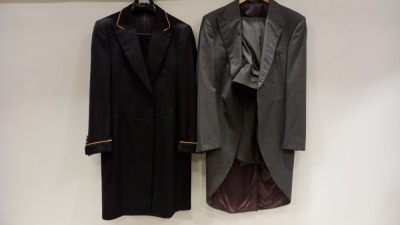 2 X BRAND NEW LUTWYCHE TAILORED GREY PATTERNED TAILCOATS SIZE 38R, 42R (PLEASE NOTE NOT FULLY TAILORED)