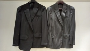 6 X BRAND NEW LUTWYCHE GREY PIN STRIPED, PLAIN BLACK AND NAVY TAILORED SUITS SIZE 52R,50L,44R,40R (PLEASE NOTE NOT FULLY TAILORED)