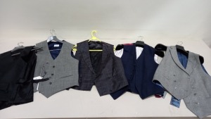 16 X BRAND NEW LUTWYCHE WAIST COATS / VESTS IN VARIOUS COLOURS, STYLES & SIZES (PLEASE NOTE NOT FULLY TAILORED)