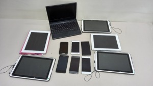 12 VARIOUS ITEMS IE PHONES, LAPTOP AND TABLETS ALL FOR SPARES