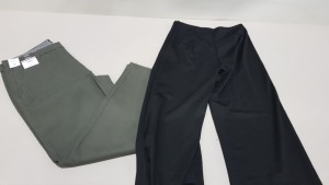 39 PIECE MIXED CLOTHING LOT CONTAINING 19 X BRAND NEW DOROTHY PERKINS WIDE LEG BLACK TROUSERS SIZE 10 AND 20 X BURTON MENSWEAR KHAKI TROUSERS SIZE 38R AND 38L
