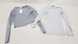 60 PIECE MIXED DOROTHY PERKINS AND TOPSHOP CLOTHING LOT CONTAINING 30 X DOROTHY PERKINS LONG SLEEVED TOPS IN VARIOUS SIZES AND 30 X TOPSHOP GREY OPEN BUST BUTTONED LONG SLEEVED ROP TOP UK SIZE 12 (TOTAL RRP £500.00 +)