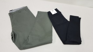 23 PIECE MIXED JEAN / PANTS LOT CONTAINING DOROTHY PERKINS CLASSIC SKINNY DENIM JEANS SIZE 6 AND 9 X BURTON MENSWEAR KHAKI TROUSERS IN VARIOUS SIZES