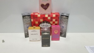 22 PIECE ASSORTED DESIGNER FRENCH COLLECTION BRAND NEW PERFUME LOT CONTAINING LOVE WISHES, IRRESISTIBLE, MISS PRETTY, SHOW AFTER DARK, AQUA, PURE LOVE AND LOVELY PRINCESS