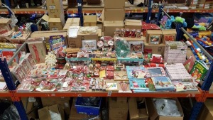 LARGE QUANTITY ASSORTED CHRISTMAS LOT CONTAINING VARIOUS BOOKS, CHRISTMAS CARDS, DESIGN PAD, FLASHING LIGHT UP SPINNER, BAGS, BOXES OF ACCESSORIES, FESTIVE KALEIDOSCOPE, VARIOUS CHRISTMAS DECORATIONS AND ACCESSORIES ETC