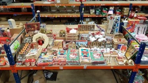 LARGE QUANTITY ASSORTED BRAND NEW CHRISTMAS LOT CONTAINING GIFT BOXES, CREATE CHRISTMAS NOEL SIGN, MAKE YOUR OWN CRACKERS, LUXURY PINE CONES, WRAPPING ACCESSORIES, JIGSAWS, FESTIVE STAMPERS, FILL YOUR OWN HAMPERS, CHRISTMAS CARDS ETC