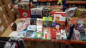 LARGE QUANTITY BRAND NEW ASSORTED LOT CONTAINING PREMIUM GIFT WRAP, VARIOUS CHRISTMAS BOOKS, SUPER TRACKS LUMINOUS RACER TRACKSET, BOLDMERE DESKTOP ADJUSTABLE EASEL, CRAWFORD & BLACK CANVAS'S, GIFT BAGS, INFLATABLE CANDY CANE, MUG CAKES, KALEIDOSCOPE ETCH
