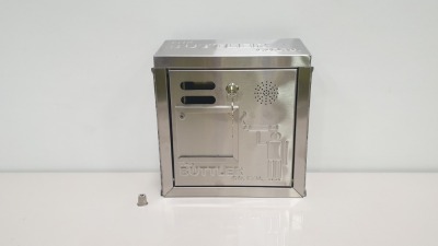 4 X ""THE BUTTLER CO LTD"" STAINLESS STEEL WALL MOUNTED CIGARETTE BINS (IN 1 FULL CARTON)