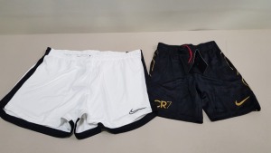 16 PIECE MIXED NIKE SHORT LOT CONTAINING CR7 SHORTS IN BLACK AND DRY FIT NIKE SHORTS IN WHITE IN VARIOUS SIZES