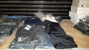 23 PIECE MIXED CLOTHING LOT CONTAINING BURTON MENSWEAR JEANS IN VARIOUS SIZES, BURTON MENSWEAR SWEATSHIRTS, BURTON MENSWEAR TROUSERS, DOROTHY PERKINS CORDROY DRESS AND MUSCLE FIT T SHIRTS ETC