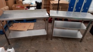 2 X STAINLESS STEEL PREP TABLES (42 X 120CM / 40 X 117CM)