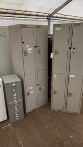 LOT CONTAINING 2 X BANK OF 4 LOCKERS AND 1 X BISLEY PAPER CABINET
