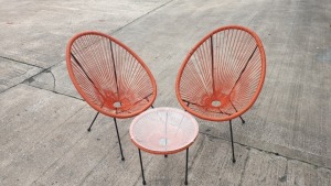 3 PC ORANGE STRING BISTRO SET COMPRISING MEDIUM ROUND COFFEE TABLE WITH TEMPERED GLASS TOP AND 2