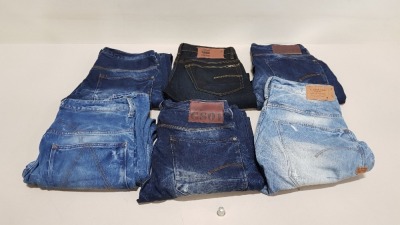 6 X PAIRS OF BRAND NEW G-STAR RAW JEANS IN VARIOUS STYLES & COLOURS IE. LIGHT BLUE, DARK BLUE AND BLACK - RRP £480 - SIZE 31