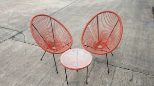 3 PC ORANGE STRING BISTRO SET COMPRISING MEDIUM ROUND COFFEE TABLE WITH TEMPERED GLASS TOP AND 2