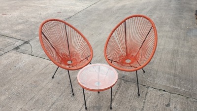 3 PC ORANGE STRING BISTRO SET COMPRISING MEDIUM ROUND COFFEE TABLE WITH TEMPERED GLASS TOP AND 2