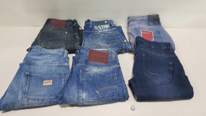 6 X PAIRS OF BRAND NEW G-STAR RAW JEANS IN VARIOUS STYLES & COLOURS IE. LIGHT BLUE & DARK BLUE, GREY - RRP £480 - SIZE 29