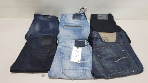 6 X PAIRS OF BRAND NEW G-STAR RAW JEANS IN VARIOUS STYLES & COLOURS IE. LIGHT BLUE, DARK BLUE AND BLACK - RRP £480 - SIZE 28