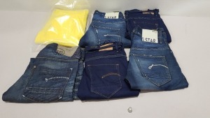 6 X PAIRS OF BRAND NEW G-STAR RAW JEANS IN VARIOUS STYLES & COLOURS IE. LIGHT BLUE, DARK BLUE AND YELLOW - RRP £480 - 5 X SIZE 26, 1 X 28 BLUE