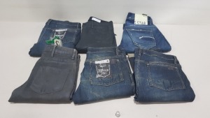 6 X PAIRS OF BRAND NEW G-STAR RAW JEANS IN VARIOUS STYLES & COLOURS IE. LIGHT BLUE, DARK BLUE, GREY AND BLACK - RRP £480 - SIZE 26