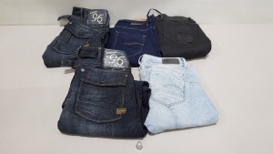 5 X PAIRS OF BRAND NEW G-STAR RAW JEANS IN VARIOUS STYLES & COLOURS IE. LIGHT BLUE, DARK BLUE, GREY AND BLACK - RRP £400 - SIZE 25