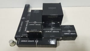 17 PIECE BRAND NEW ASSORTED GIORGIO ARMANI LOT CONTAINING SMOOTH SILK EYE PENCIL, ECSTASY LACQUER, SILK EYE SHADOW, MICRO-FIL LOOSE POWDER, LUMINOUS SILK FOUNDATION AND LIP MAESTRO - (PLEASE NOTE SOME BOXES DAMAGED)