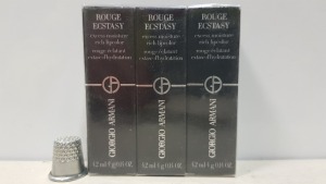 14 X BRAND NEW GIORGIO ARMANI ROUGE ECSTASY EXCESS MOISTURE RICH LIPCOLOUR IN HOT, DAYBREAK AND FLESH - PLEASE NOTE SOME BOXES DAMAGED